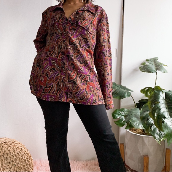 Vintage patterned button up blouse - Picture 5 of 7